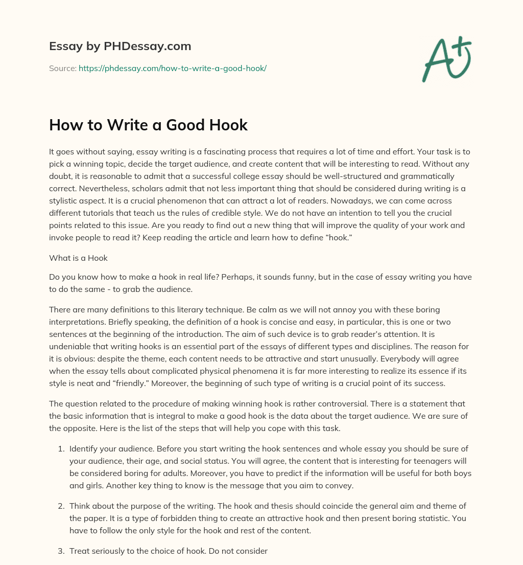 How To Write A Good Hook Definition Essay Example