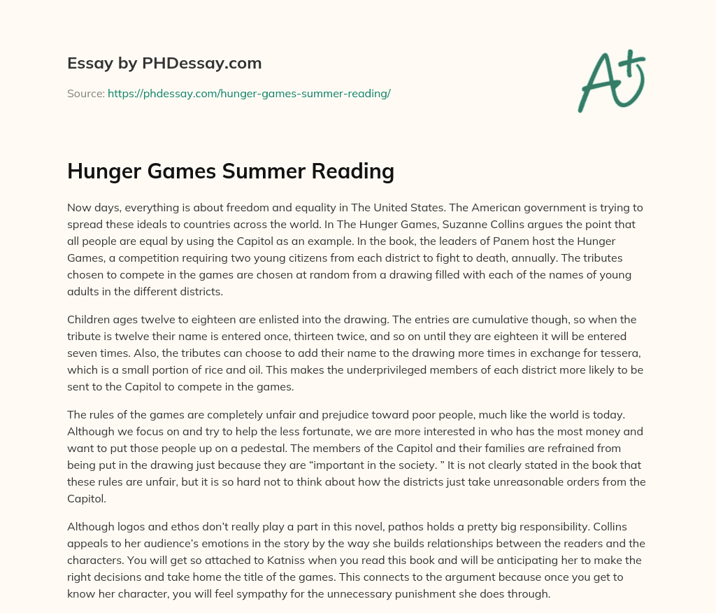 Hunger Games Summer Reading (400 Words)