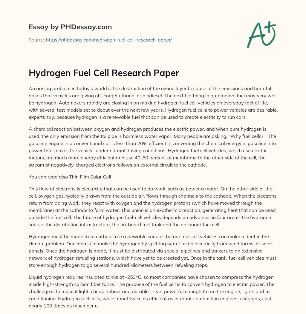 Hydrogen Fuel Cell Research Paper