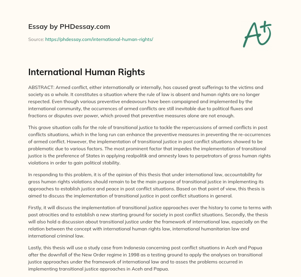 International Human Rights (400 Words)