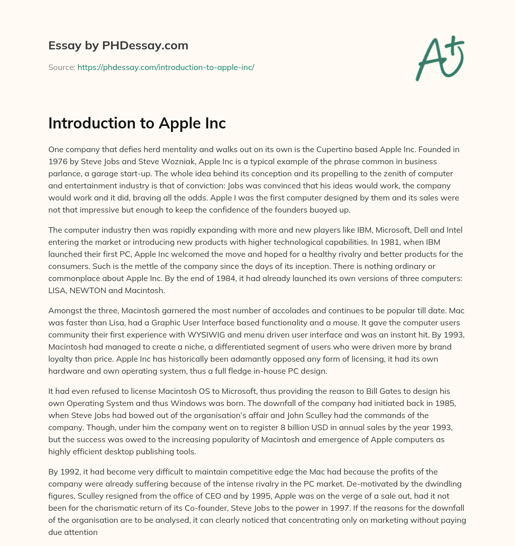Introduction To Apple Inc Essay Example