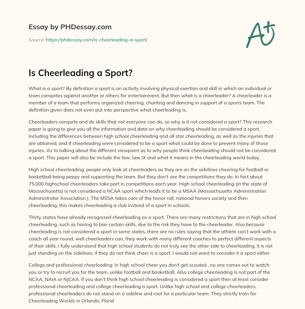 Is Cheerleading A Sport? Essay Example