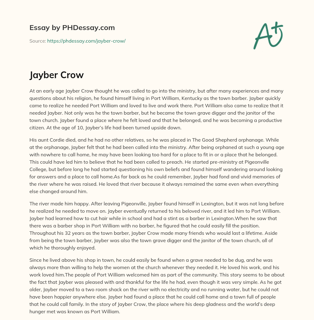 Jayber Crow (500 Words)