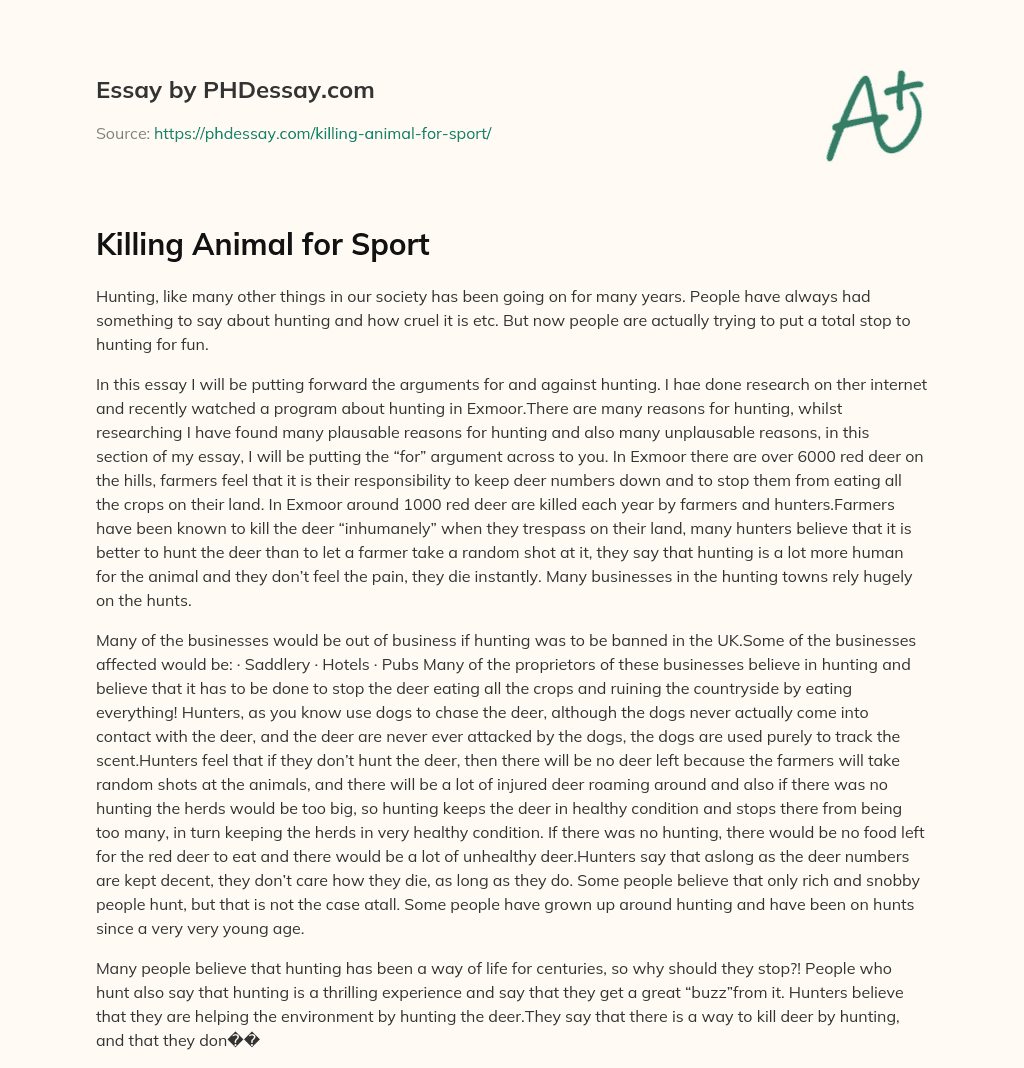 Killing Animal for Sport