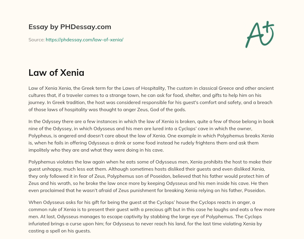 Law Of Xenia Definition Example (400 Words)