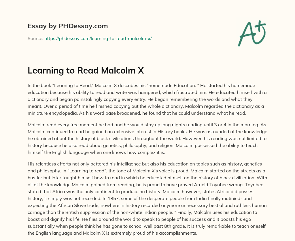 Learning to Read Malcolm X (400 Words)