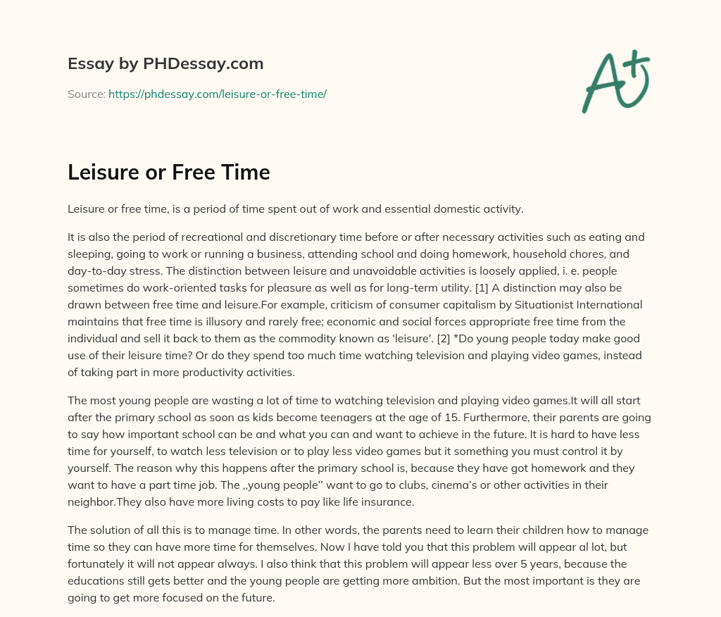 Leisure or Free Time (400 Words)