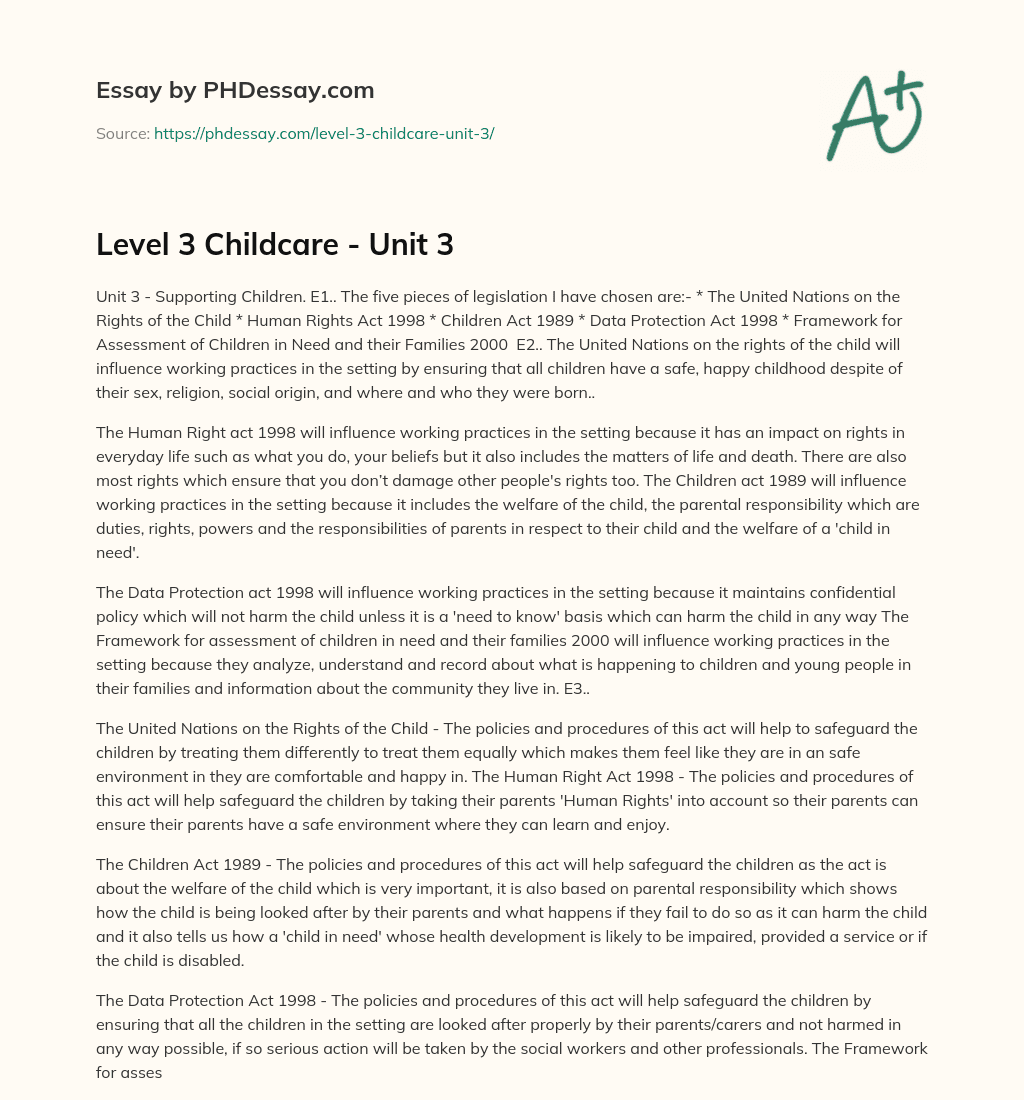 Level 3 Childcare Unit 3