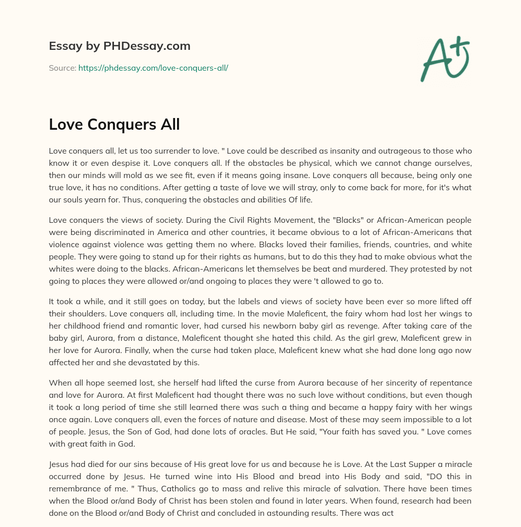 Love Conquers All Essay Speech Example