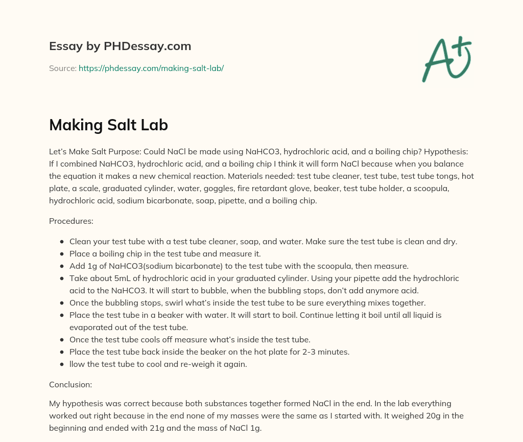 Making Salt Lab (300 Words)