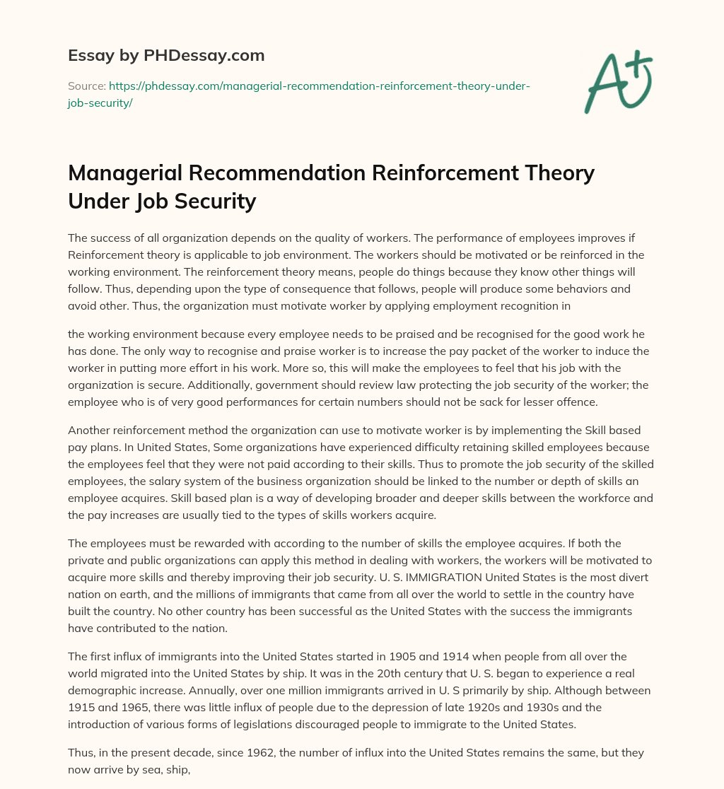 Managerial Reinforcement Theory Under Job Security