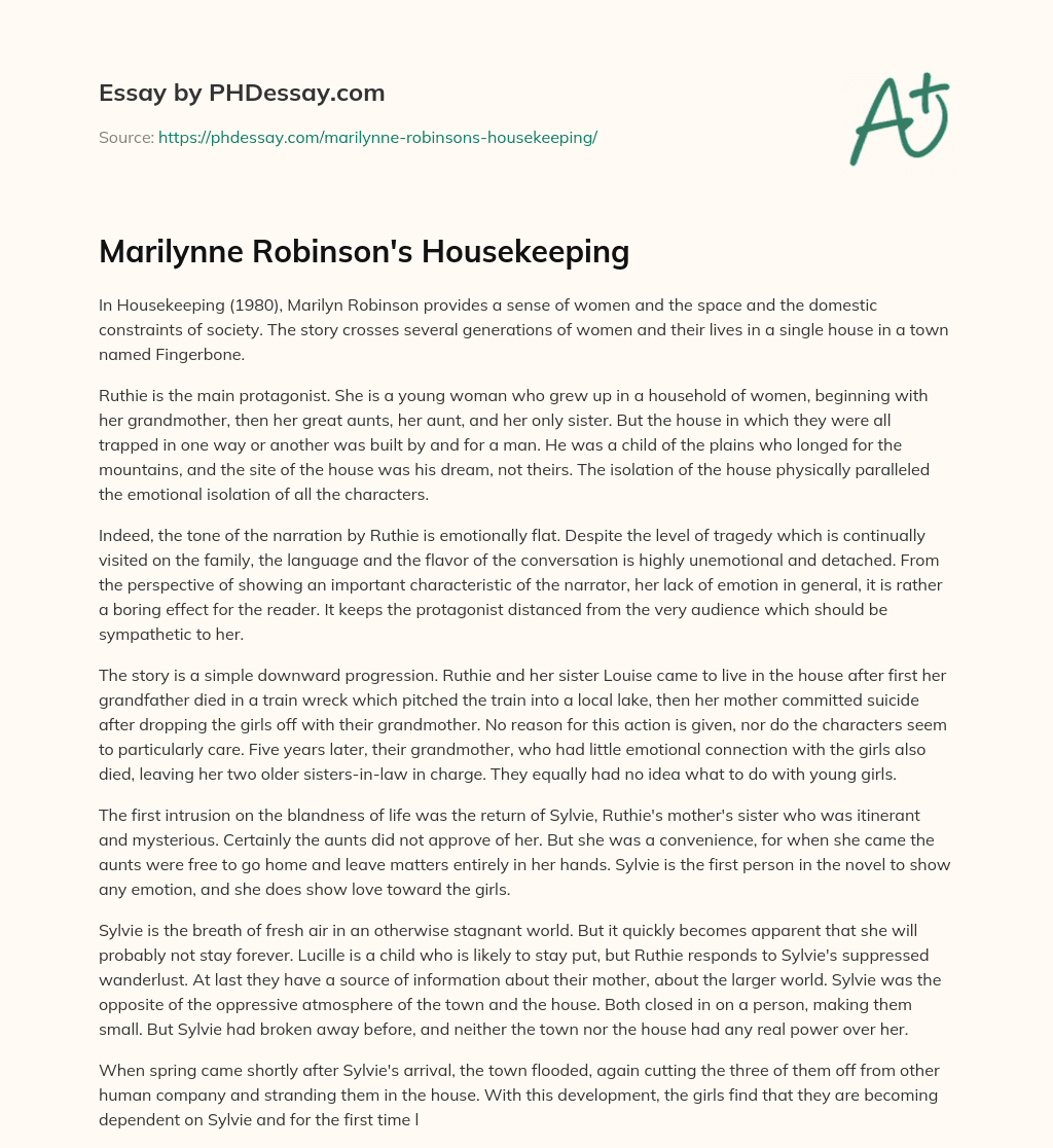 Marilynne Robinson'S Housekeeping Essay Example