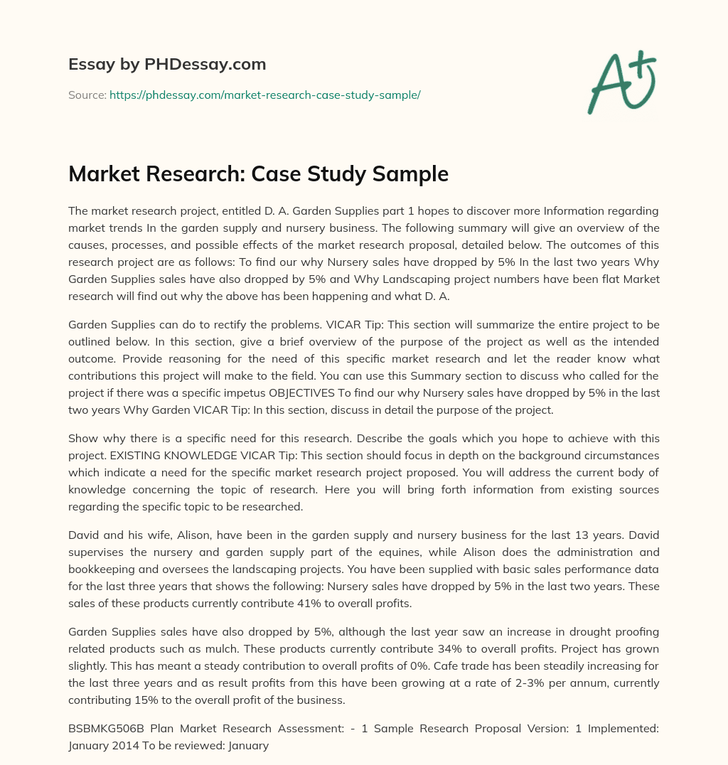 Market Research Case Study Sample