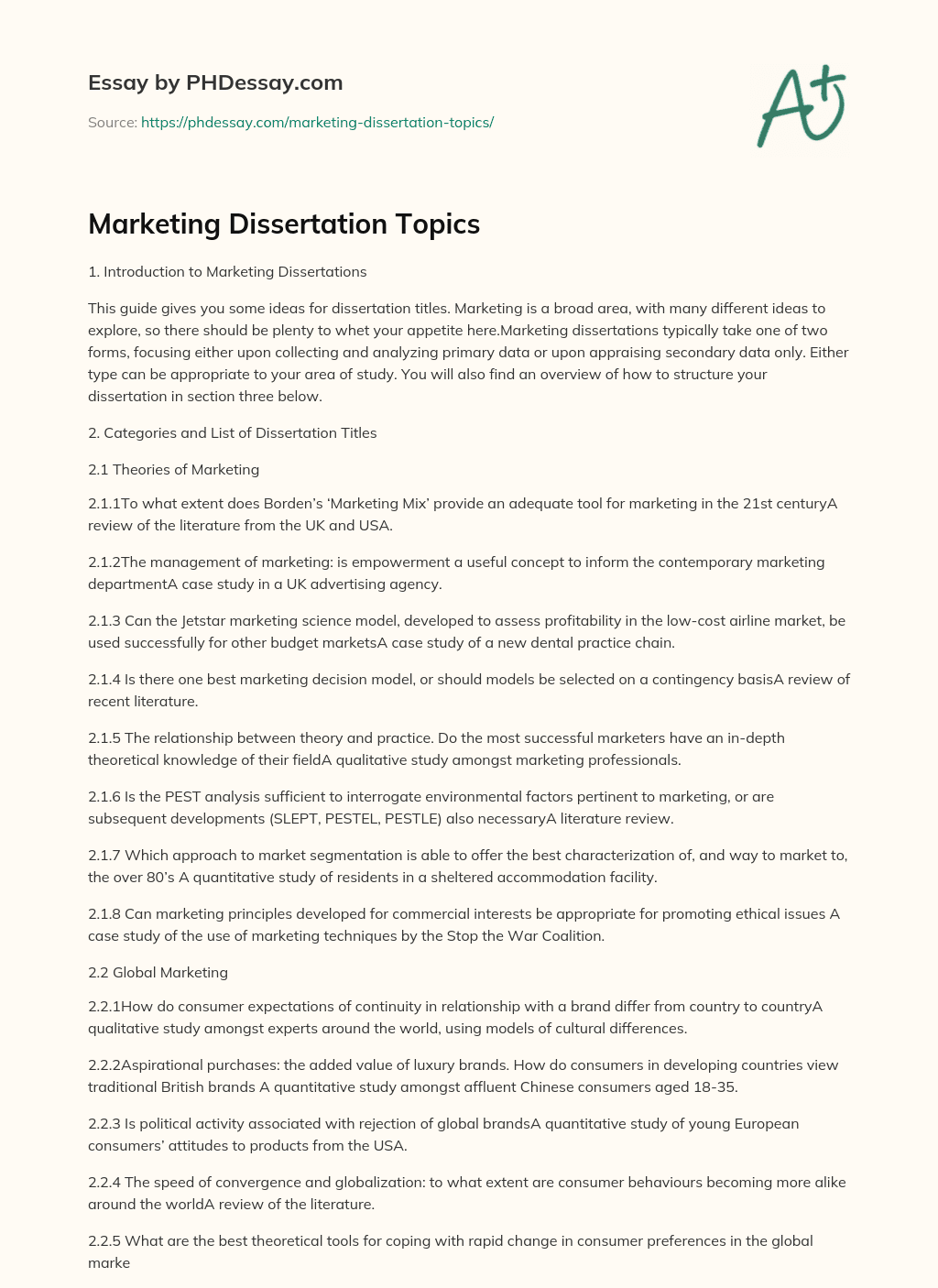 Marketing Dissertation Topics