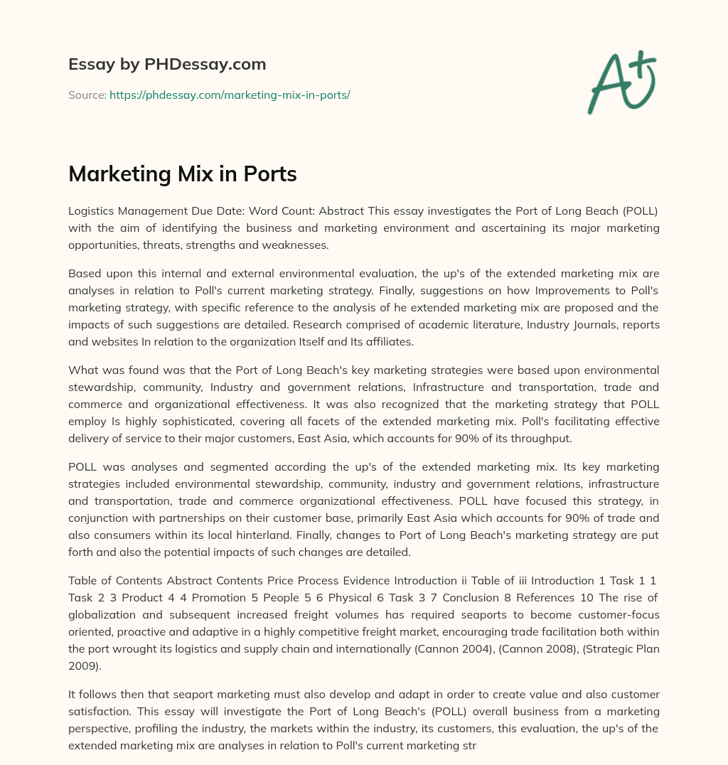 Marketing Mix in Ports