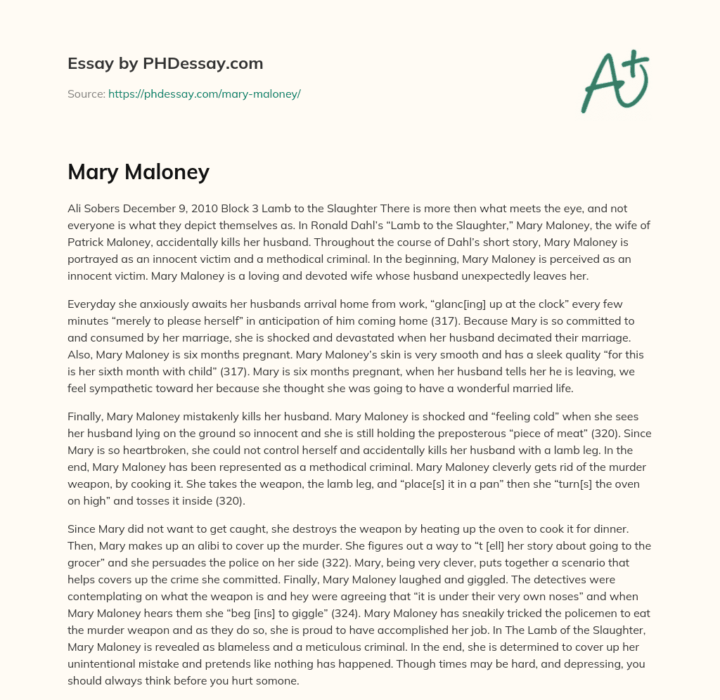 Mary Maloney Essay Example (500 Words)