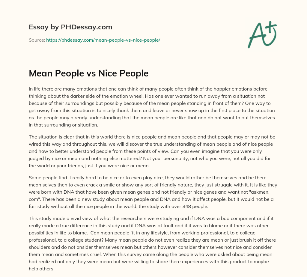 Mean People vs Nice People (400 Words)