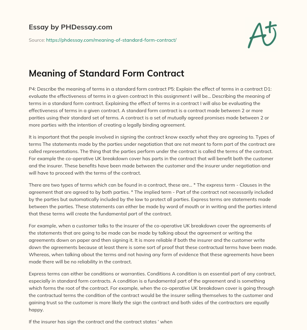 Meaning of Standard Form Contract