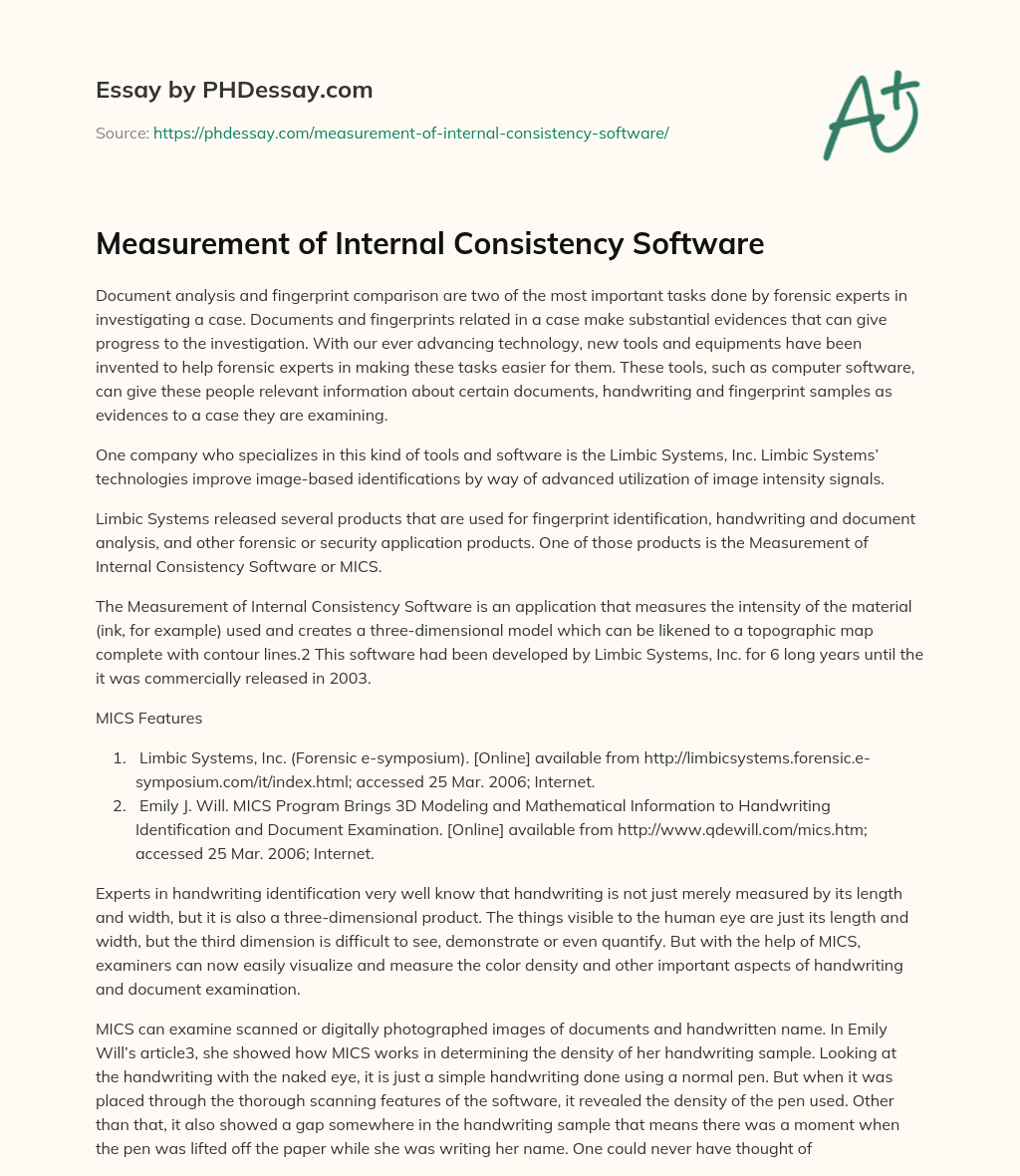 Measurement of Internal Consistency Software