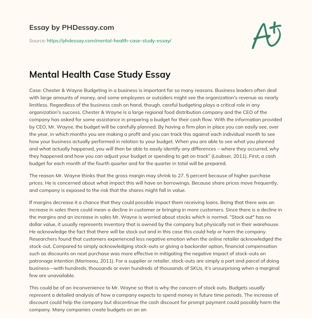 Mental Health Case Study Essay (600 Words)