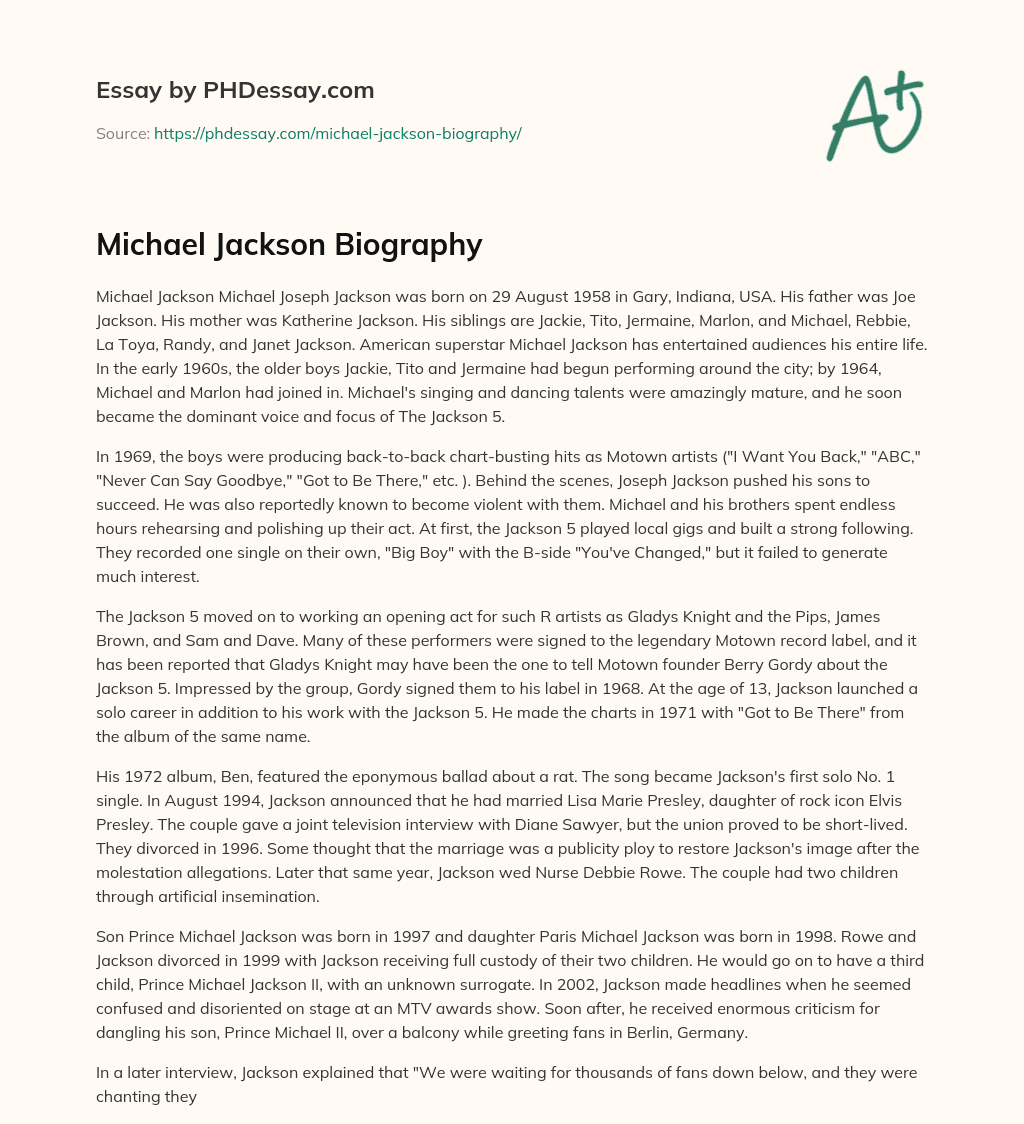 Michael Jackson Biography (600 Words)