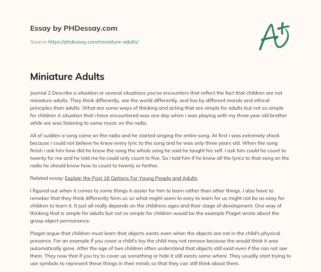 Miniature Adults Definition Essay Example (400 Words)