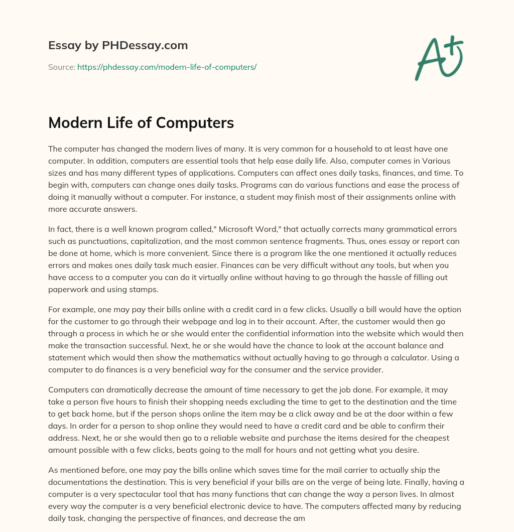 Modern Life of Computers (500 Words)