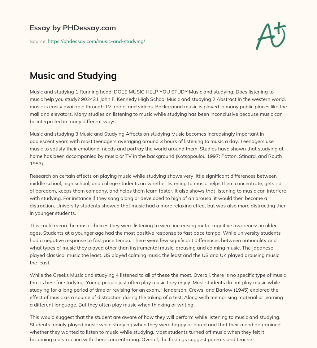 Music and Studying (600 Words)