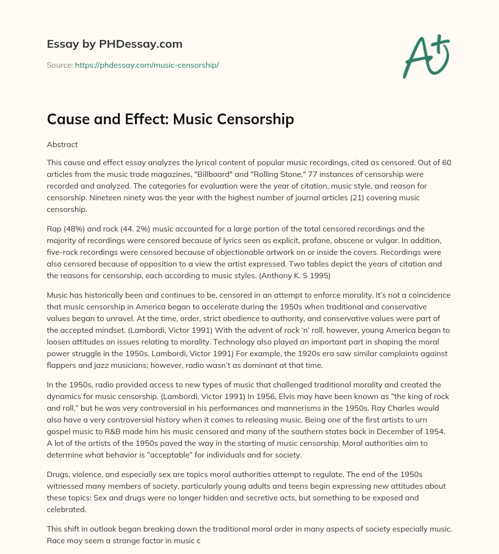 Cause And Effect Music Censorship Essay Example