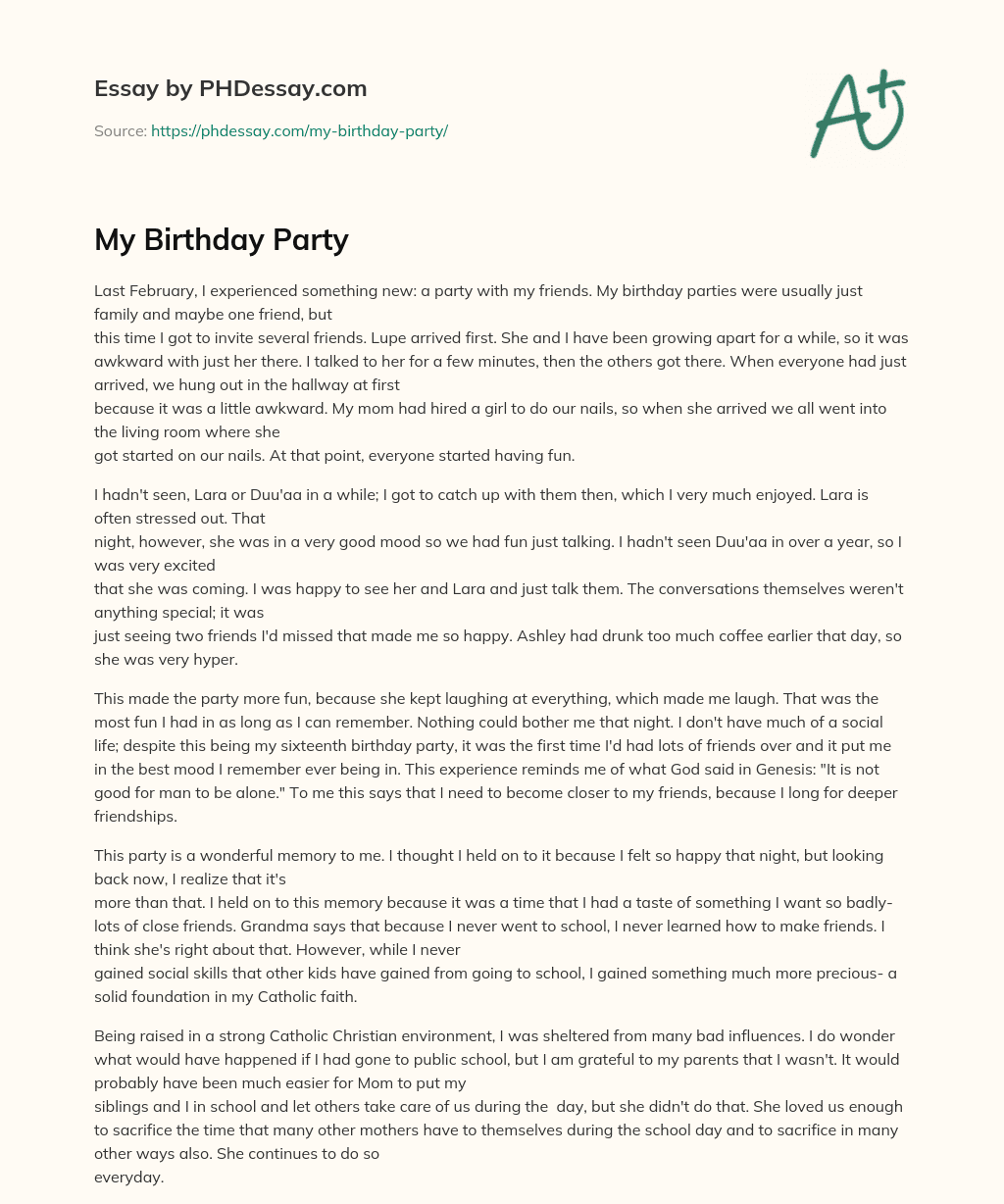 My Birthday Party (500 Words)