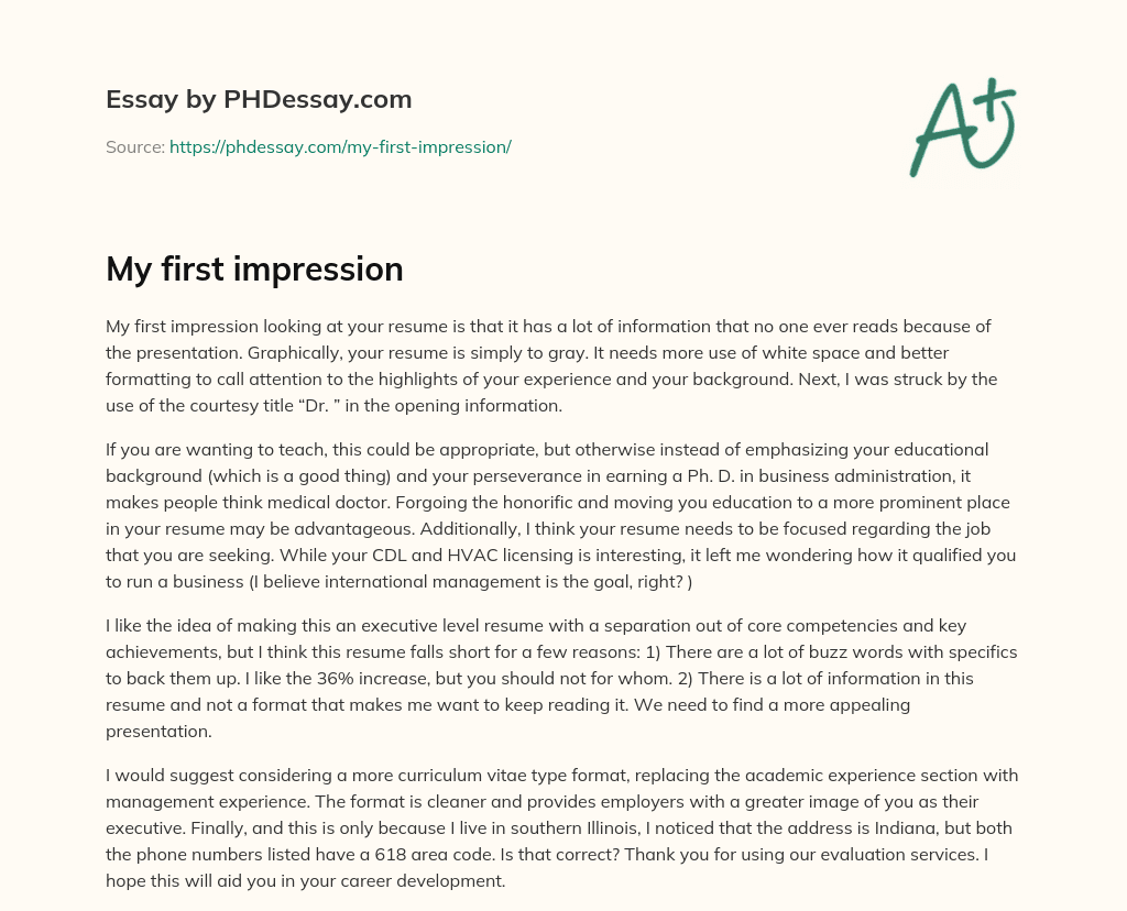 My first impression (300 Words)