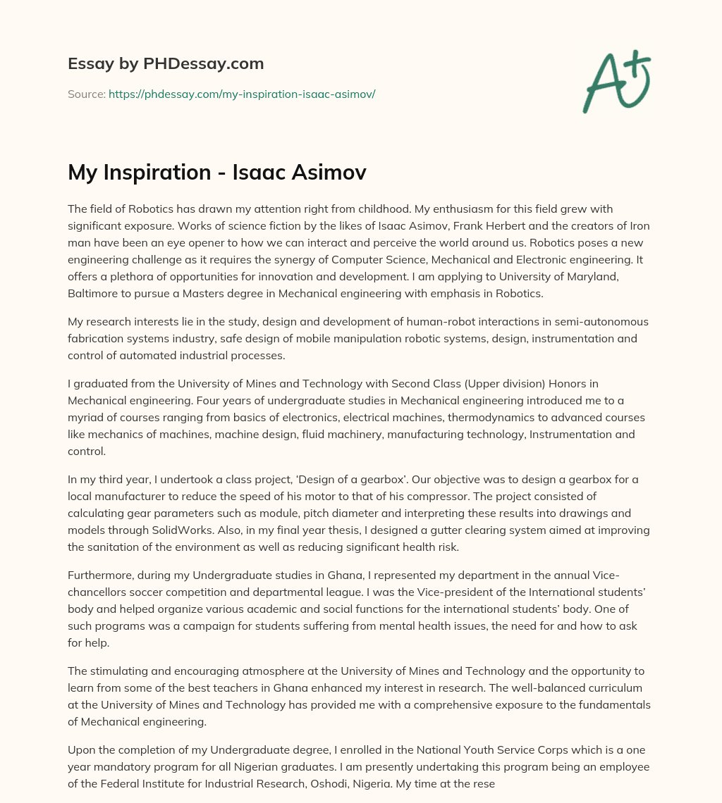 My Inspiration Isaac Asimov (600 Words)