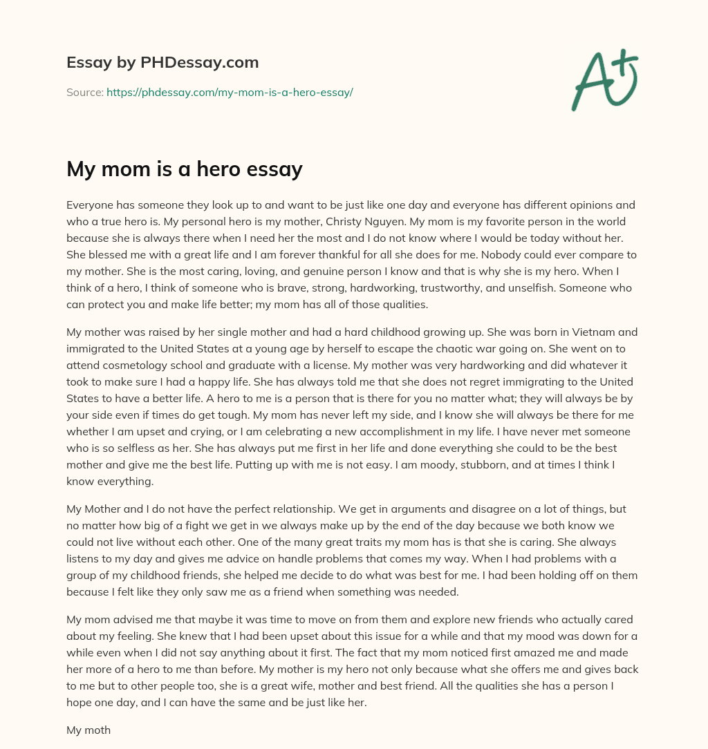 My Mom Is A Hero Personal And Descriptive Essay Example