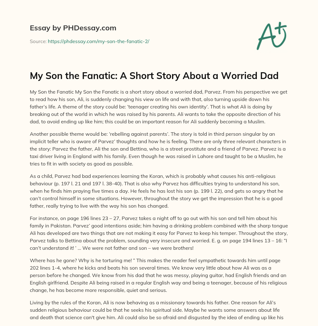 My Son the Fanatic A Short Story About a Worried Dad