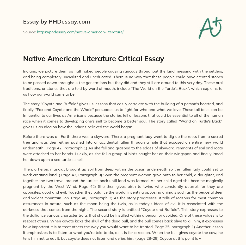 Native American Literature Critical Essay