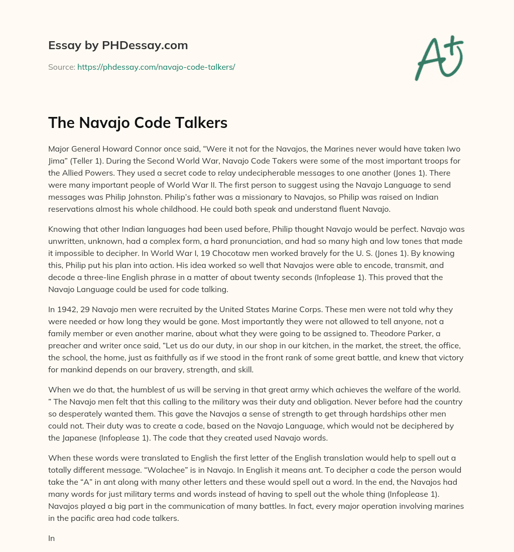 The Navajo Code Talkers Essay Example