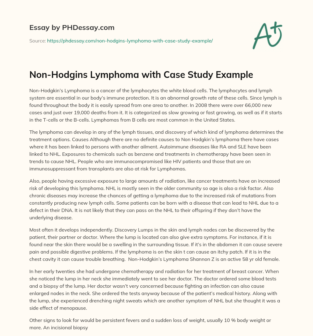 NonHodgins Lymphoma with Case Study Example