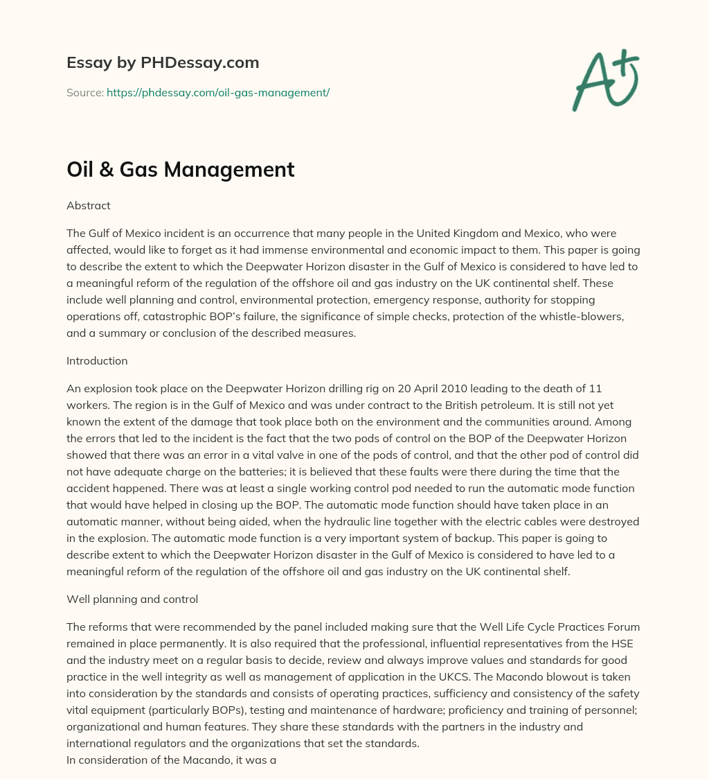 Oil & Gas Management