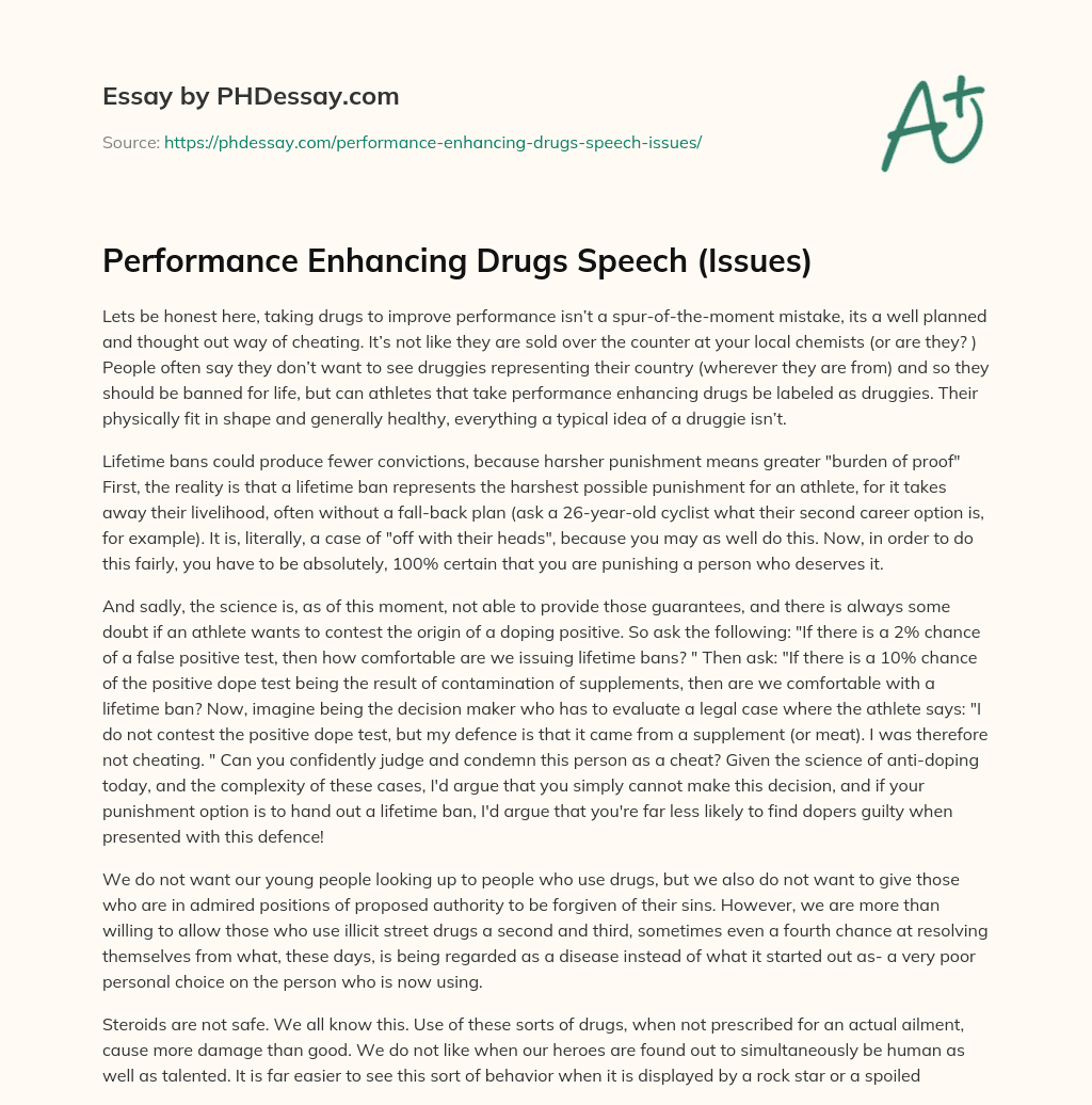 Performance Enhancing Drugs Speech (Issues)