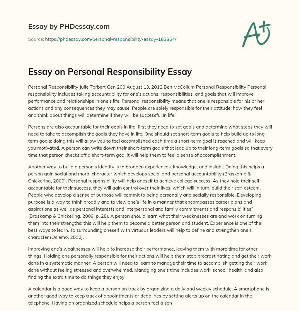Essay on Personal Responsibility Essay
