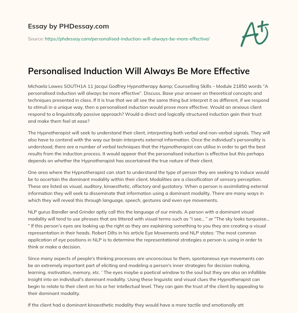 Personalised Induction Will Always Be More Effective