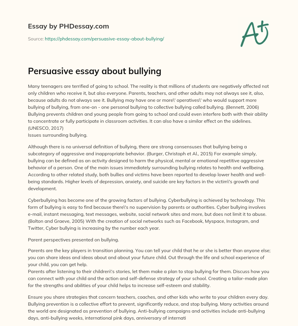 Persuasive essay about bullying