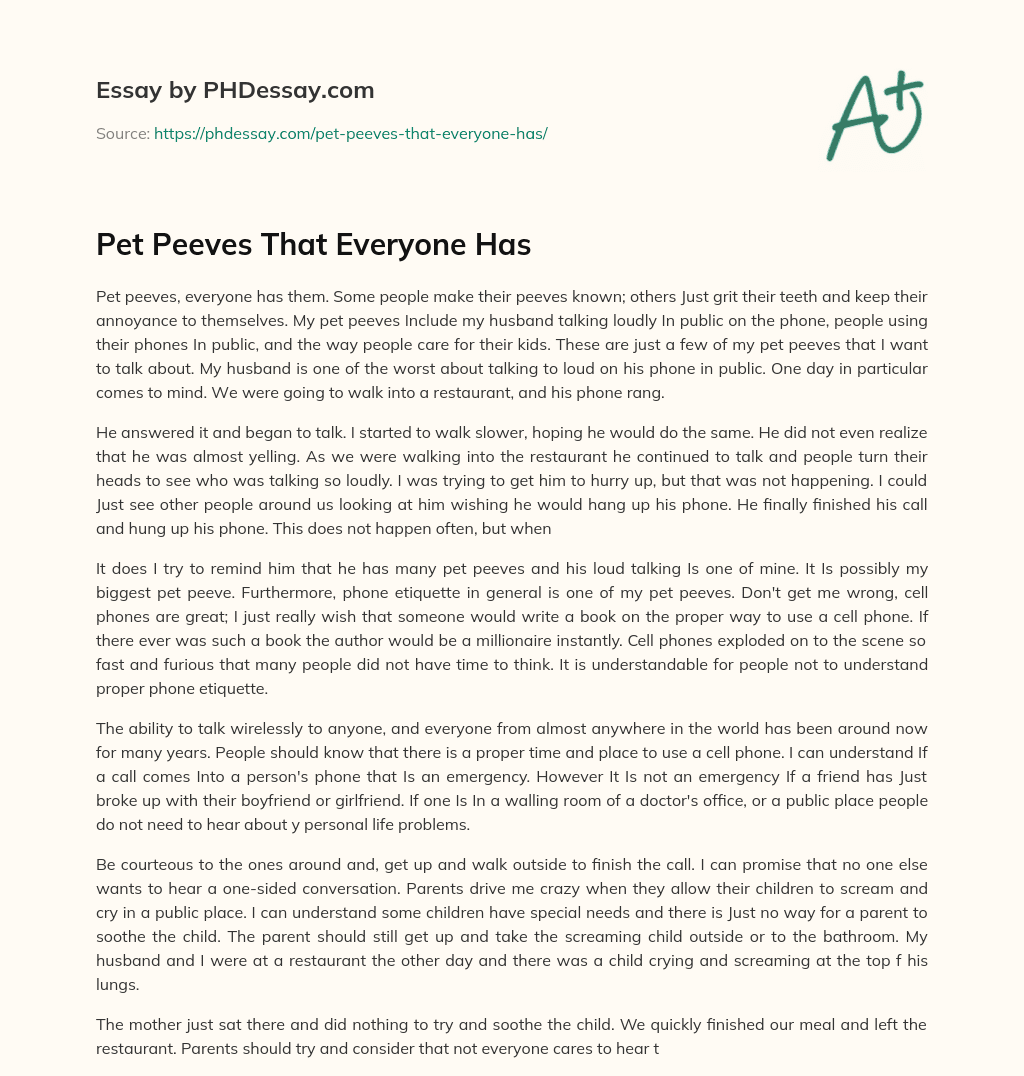 Pet Peeves That Everyone Has (600 Words)