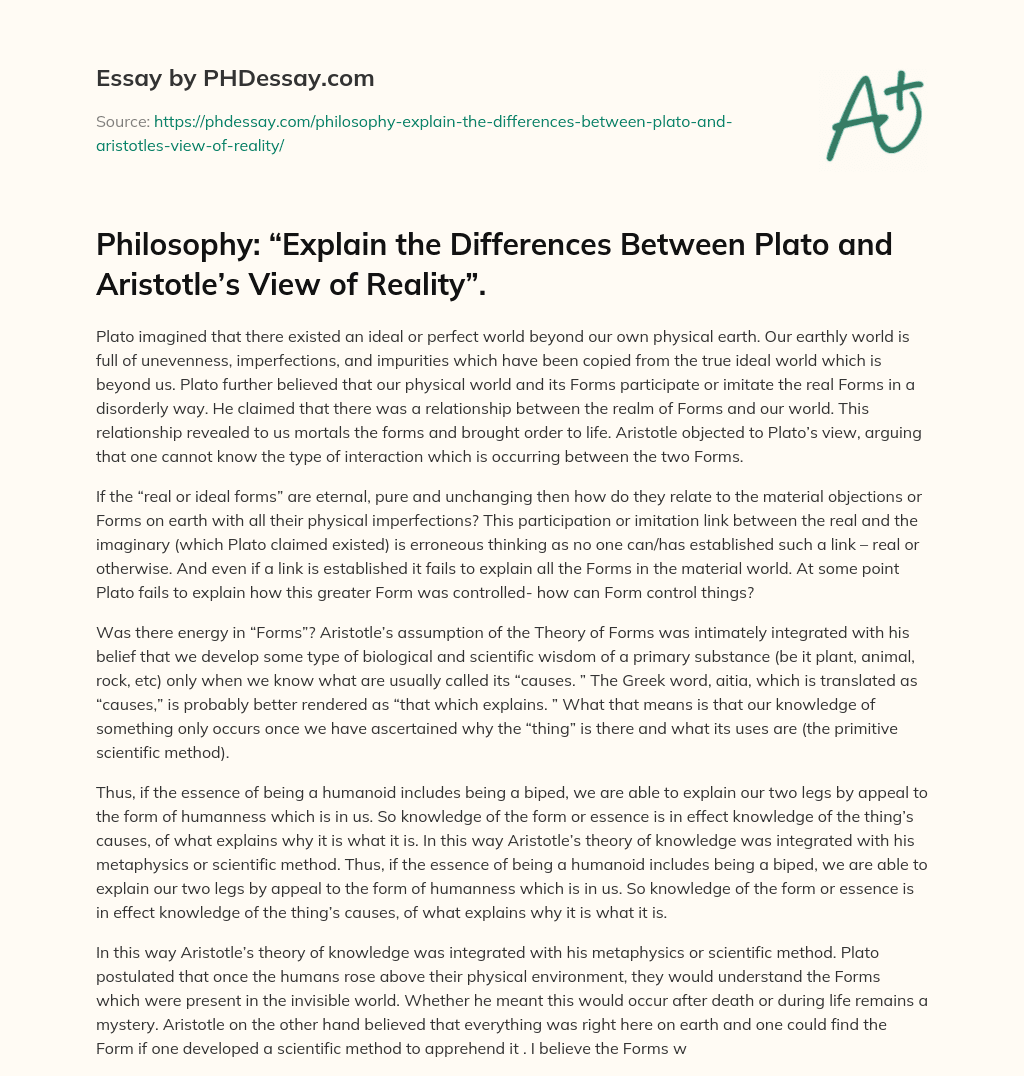 Philosophy “Explain The Differences Between Plato And Aristotle’S View