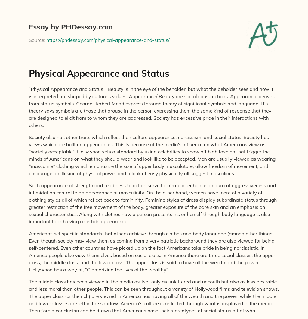 Physical Appearance And Status Essay Example
