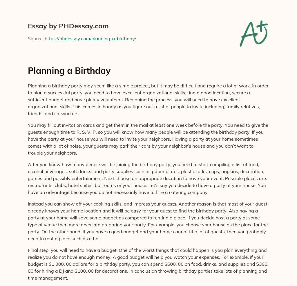 Planning a Birthday (500 Words)