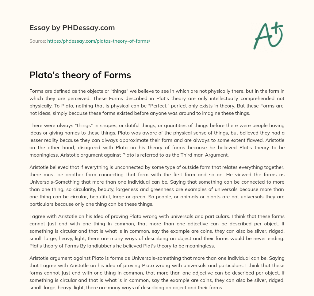 Plato's theory of Forms (400 Words)