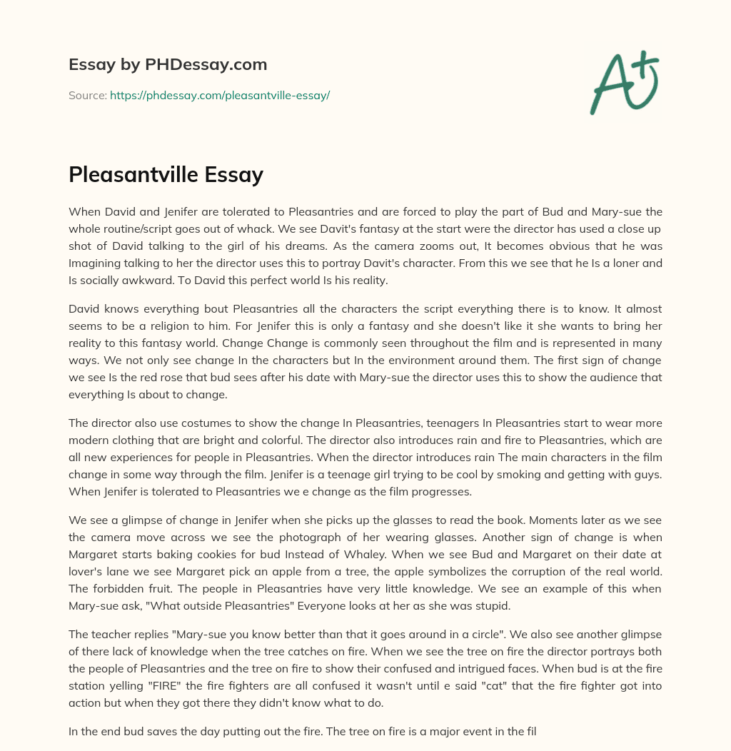 Pleasantville Essay (600 Words)