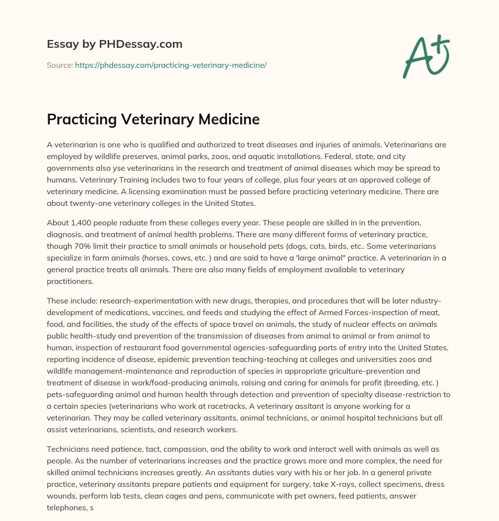 Practicing Veterinary Medicine (500 Words)