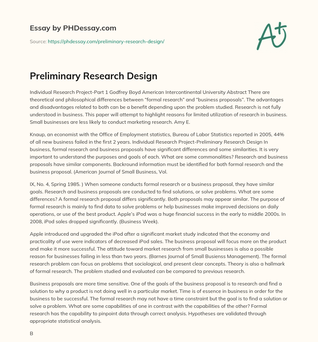 Preliminary Research Design (600 Words)
